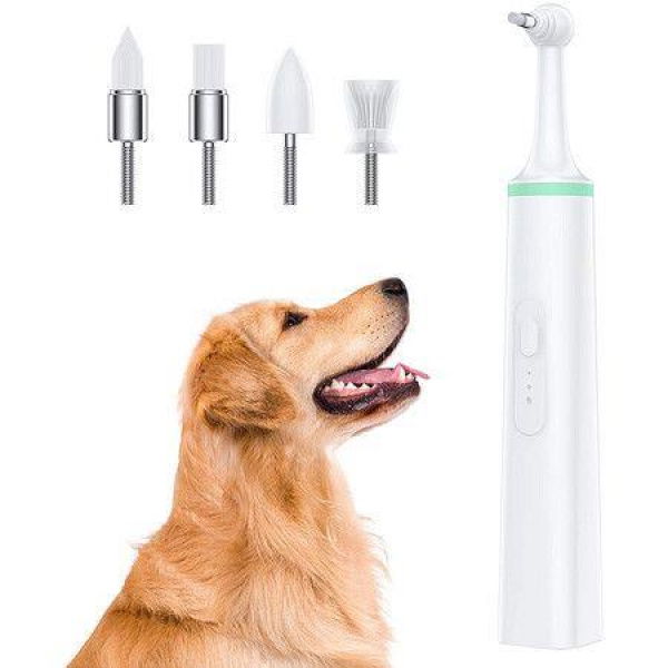 Professional Electric Dog Toothbrush Tartar Cleaner Calculus Plaque Pet Teeth Cleaner With 4 Brush Heads For Puppy Dog Cat Cleaning