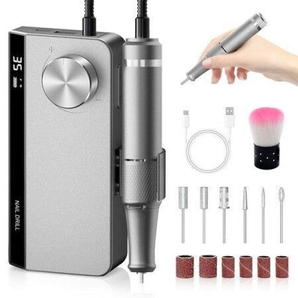 Professional Electric Nail Drill MachinePortable Nail Drill For Acrylic Gel NailsRechargeable 35000 RPM Drill Machine For Home Salon