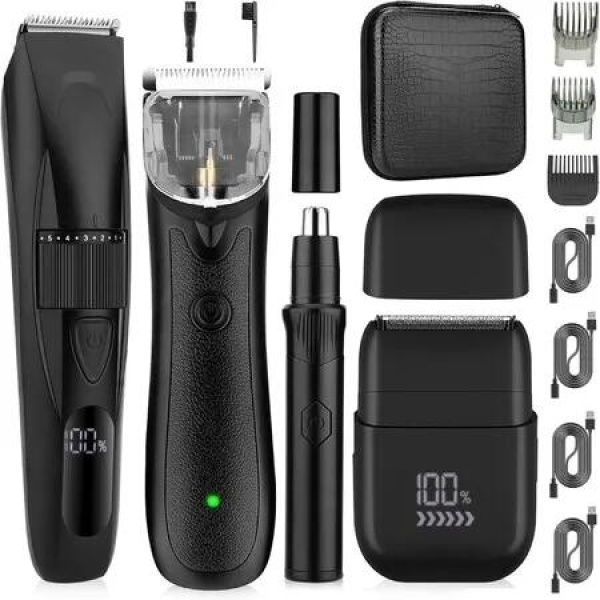 Professional Hair Clippers 4 in 1 for Men,Trimmer and Shavers Compact Electric Shaver Nose and Body Trimmer Hair Cutting Kit with Travel Case