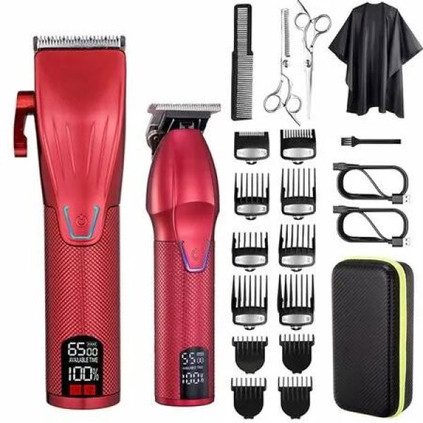 Professional Hair Clippers and Zero Gapped Trimmer for Men,Cordless Barber Clipper Kit,Beard T Outliner Trimmers Haircut Grooming Rechargeable LCD Display