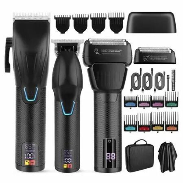 Professional Hair Clippers for Men, Barber Clippers and Trimmer Set with Cordless Electric Razor and LCD Display(Black)