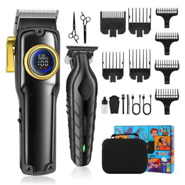 Professional Hair Clippers Set for Men Cordless Barber Kit Hair Cutting Kit Rechargeable Clippers and Trimmers Set for Barbers with LED Display
