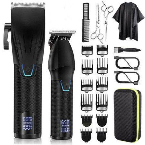 Professional Hair Clippers Trimmer Barber Clipper Set Cordless Hair Cutting Grooming Haircut Kit For Men-Black