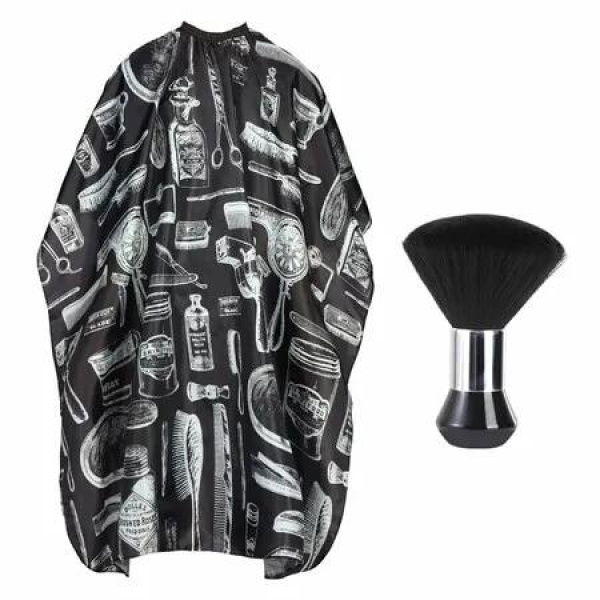 Professional Hair Cutting Cape with Neck Duster Brush,Large Size Salon Barber Cape,Black Pattern
