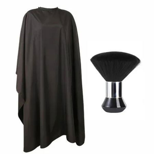 Professional Hair Cutting Cape with Neck Duster Brush,Large Size Salon Barber Cape,Black