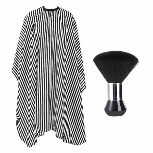 Professional Hair Cutting Cape with Neck Duster Brush,Large Size Salon Barber Cape,White Stripe