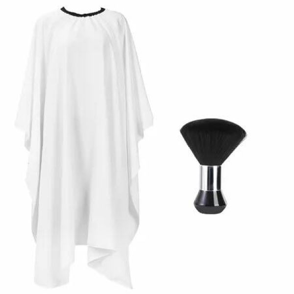Professional Hair Cutting Cape with Neck Duster Brush,Large Size Salon Barber Cape,White