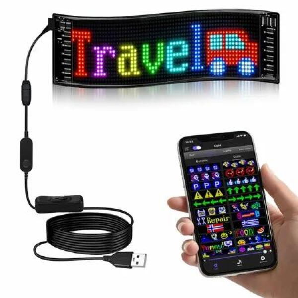 Programmable LED Car Sign Message Scrolling LED Display for Indoor Flexible LED Advertising Sign Bluetooth APP Custom Editor Animations/Text/Graffiti