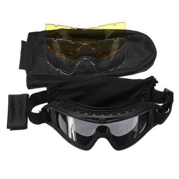 Protective Goggle Glasses With 3 Lenses For Motorcycle CS Sports Black