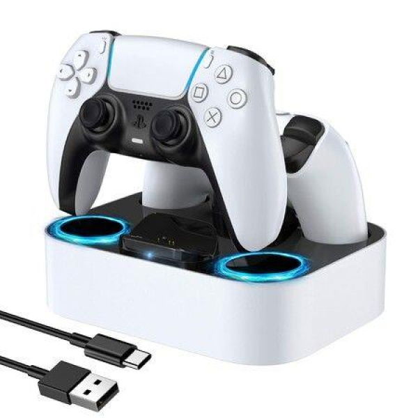 PS5 Controller Charging Station Fast Charging Dock With Safety Chip Protection LED Indicator For PlayStation (White)