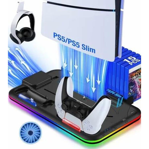 PS5 Slim Stand Cooling Station for Playsation 5 Slim Console Disc/Digital,PS5 Accessories Cooling Stand