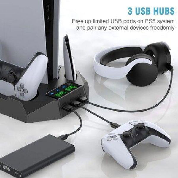 PS5 Vertical Stand With Cooling Station Dual Controller Charging Dock Station For PS5 Digital Edition/PS5 Disc Version.