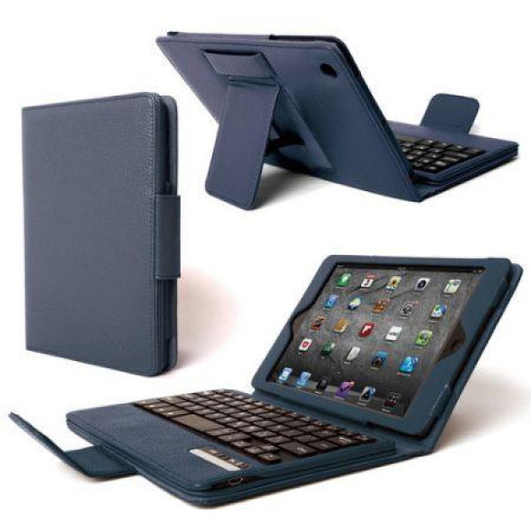 PU+ABS Cover Case With Removable Bluetooth Keyboard For Apple IPad Mini - Blue.