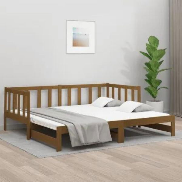 Pull-out Day Bed Honey Brown 2x(92x187) cm Single Size Solid Wood Pine