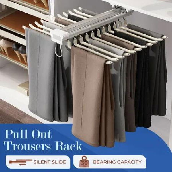 Pull Out Trousers Pants Hanger Rack Closet Wardrobe Clothes Organiser Jeans Tie Scarf Sliding Rail Storage Bar 22 Arms