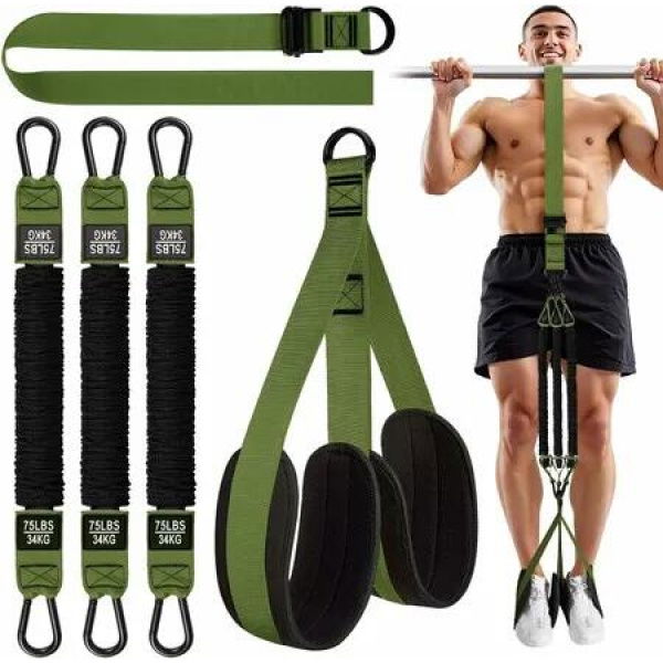Pull Up Assistance Bands Heavy Duty Resistance Band for Pull Up Bar,Adjustable Weight Size with Fabric Feet Knee Rest for Strength Training,Green