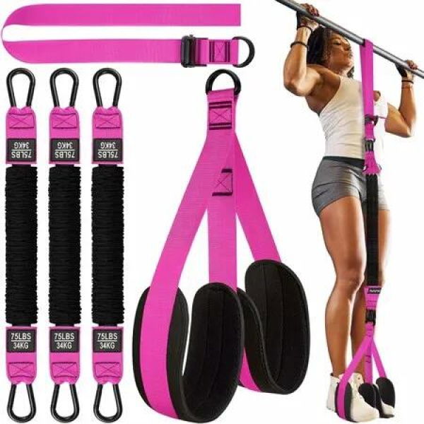 Pull Up Assistance Bands Heavy Duty Resistance Band for Pull Up Bar,Adjustable Weight Size with Fabric Feet Knee Rest for Strength Training,Pink