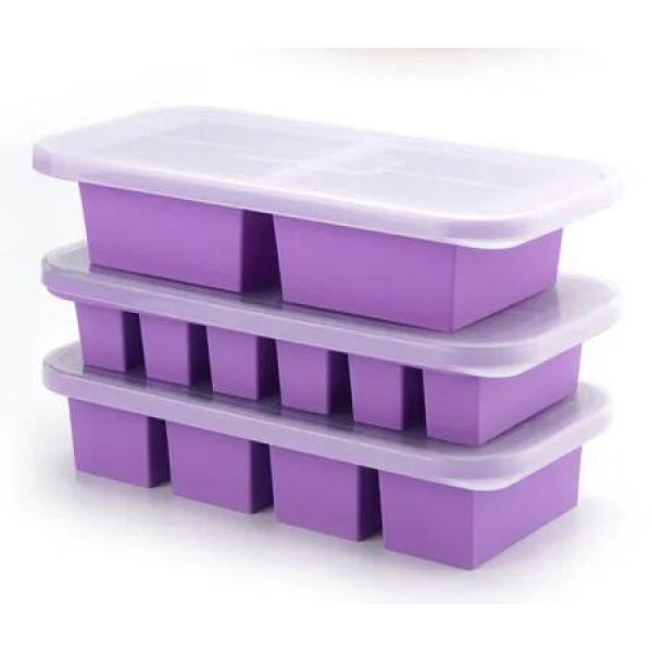 Purple 3 Pack Silicone Freezer Tray with Lid Soup Freeze Container Molds Refrigerated Food Storage Box