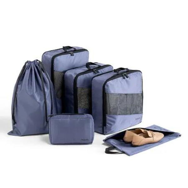Purple 6 Piece Set Travel Storage Bag Compressed Digital Toiletries Cosmetics Clothes Shoes Luggage