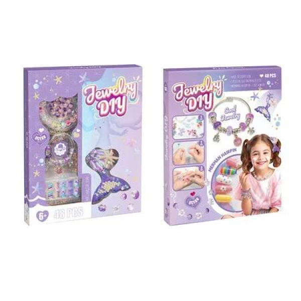 Purple Bead Set Mermaid DIY Handmade Bracelet Jewelry Nail Stickers Childrens Toys