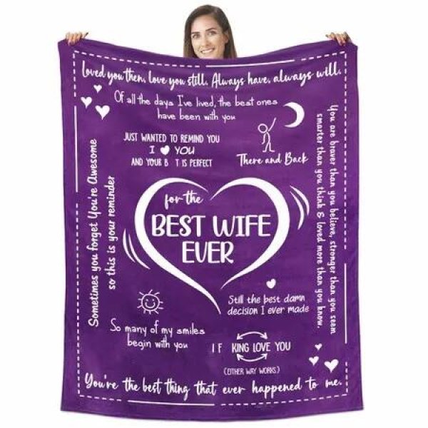 Purple Cozy Romantic Best Wife Ever Throw Blanket for Mom Mothers Day Gifts Wife Women Girlfriend Grandma 130*150cm