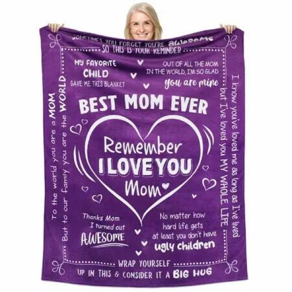 Purple Cozy Romantic I Love You Throw Blanket for Mom Mothers Day Gifts Wife Women Girlfriend Grandma 130*150cm