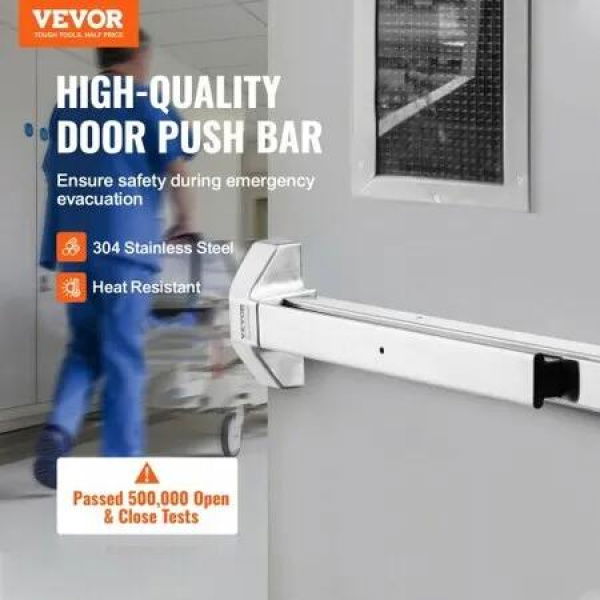 Push Bar Door Locks, Stainless Steel Panic Bars for Exit Doors, with Exterior Lever and 3 Keys, Push Bar Panic Exit Device Door Hardware for Metal Wood Door, for Left and Right Handed Doors