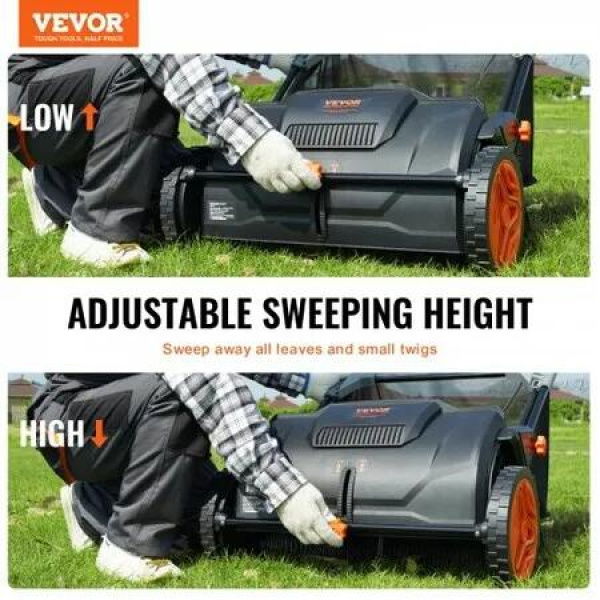 Push Lawn Sweeper, 53.3 cm Leaf & Grass Collector, Strong Rubber Wheels & Heavy Duty Thickened Steel Durable to Use with Large Capacity 99L Mesh Collection Hopper Bag, 2 Spinning Brushes