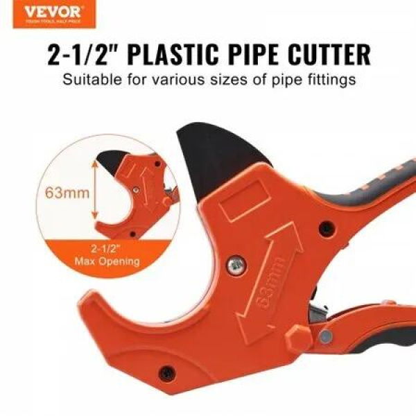 PVC Pipe Cutter 0-2-1/2' O.D. Ratcheting PVC Pipe Cutter Heavy Duty Tube Cutting Tool with Spare SK5 Blade for PVC CPVC PP-R PEX PE Rubber Hoses