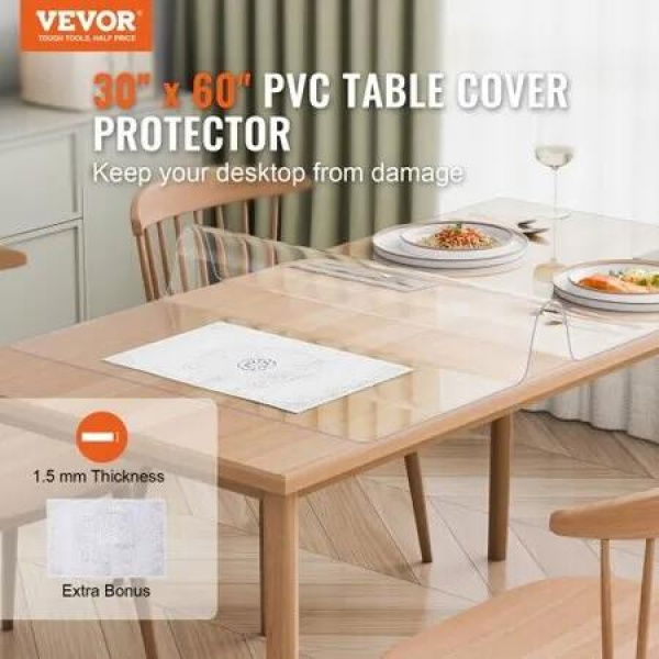 PVC Table Protector 30x60 Inch Clear Plastic Desk Protector 1.5mm Thick