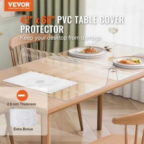 PVC Table Protector 42x60 Inch Clear Plastic Desk Protector 2.0mm Thick