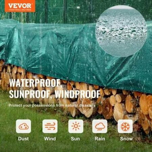 PVC Waterproof Tarp, 16.5 x 29.5 ft Heavy Duty PVC Tarpaulin, Tear-Proof and Weather-Proof, with Grommets and Reinforced Edges for Canopy Boat RV Tent Shelter Trailer Truck Cover, Green