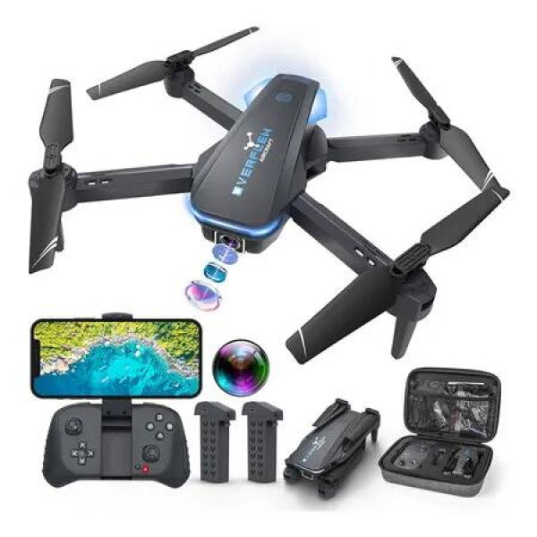 Quadcopter 1080P Camera Drone Photography Foldable Remote Control Voice Gestures Selfie Altitude Hold One Key Start 3D Flips 2 Batteries Toys Gifts Beginners