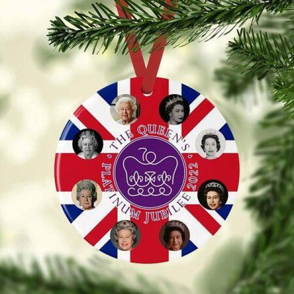 Queen Elizabeth II 2022 Platinum Jubilee Christmas Ornament Platinum Jubilee Commemorative - The Queens Platinum Jubilee Emblem Merry Christmas Tree Decoration Xmas Ceramic Ornaments