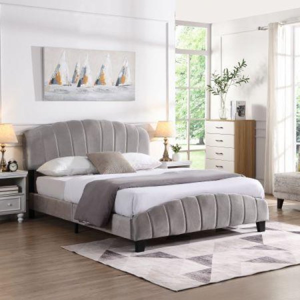 Queen Size Shell-Style Bed Frame Base Mattress Platform BEF04 Grey