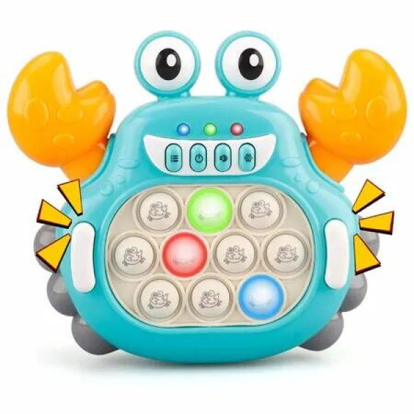 Quick Push Pop Game,6 Modes Fast Push Bubble Game, Console Pop Game,Fidget Toys Light up Handheld Puzzle Game Machine Gift for Kids Ages 3-12+ (Crab)