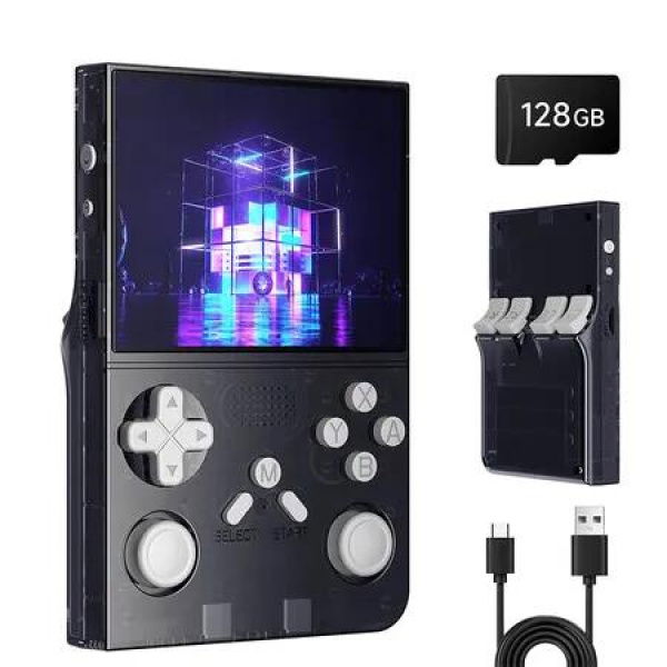 R40 Retro Handheld Game Console, 128GB with 25K+ Games, 3.5 Inch IPS Screen, 3000mAh Battery, Mini HDMI, Portable Arcade Video Gaming Console, Black