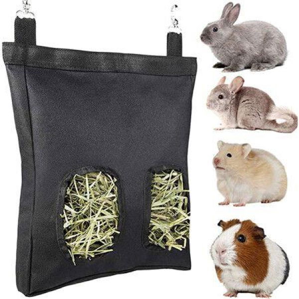 Rabbit Hay Feeder Bag Rabbit Feeder Fabric Bag Feeder Storage Bag 25 X 3 X 28 Cm (Black)