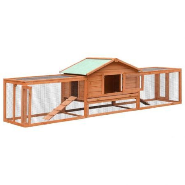 Rabbit Hutch Solid Pine & Fir Wood 303x60x86 Cm