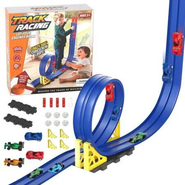 Race Car Track For Kids,400Cm Race Track Toy With 4 Cars And Suction Cups,Rolls Up Portable Racetrack Birthday Gifts Toys For Boys Girls
