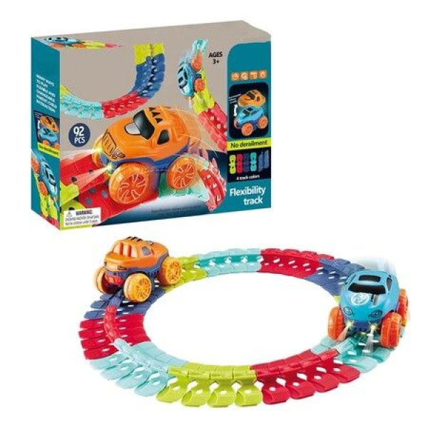 Race Car Track Flexible Assembled Track Flexible Train Toys Set 1 Car 2 Shells Birthday Gift For Kids Boys Girls Ages 3+ (92PCS)