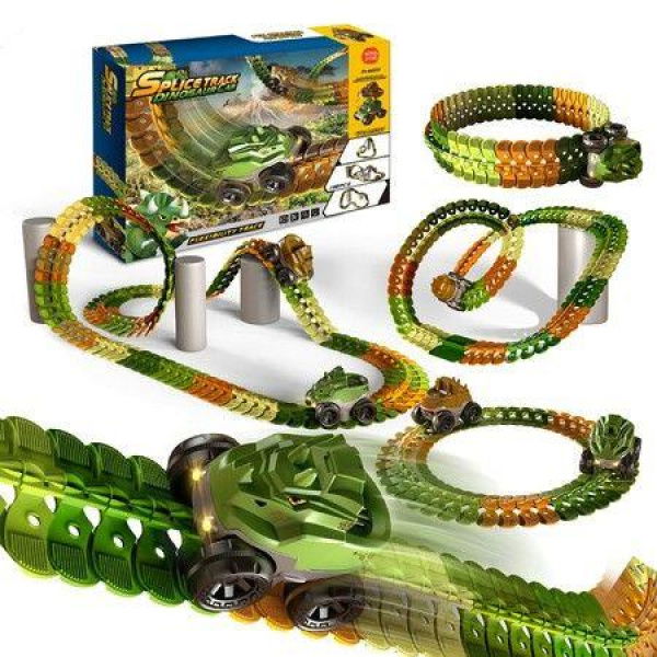 Race Car Tracks with LED Lights Race Car Dinosaur Theme Anti Gravity Can be Build in Various Ways for Toddler Preschooler Boy Kid Teen Age 3 +(92pcs)