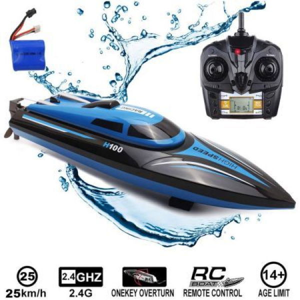 Racing Boat Remote Control With 25km/h High Speed 4 Channels Electric Blue.