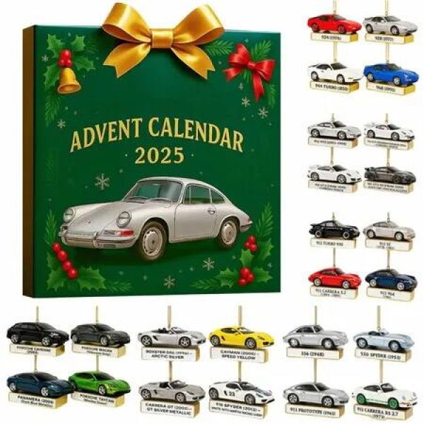 Racing Car Christmas Advent Calendar 24 Days 2D Acrylic Ornaments For Christmas Tree Window Wall Door Cars View Mirror Decorations