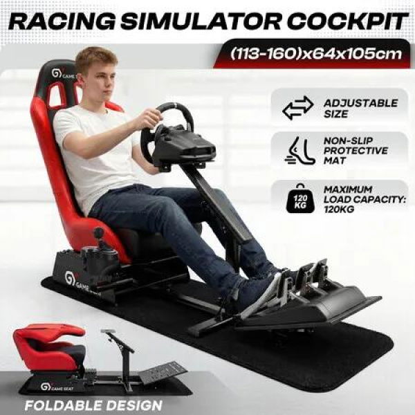 Racing Simulator Cockpit Sim Steering Wheel Stand Gaming Chair Foldable Adjustable Seat Logitech Thrustmaster MOZA PXN SIMAGIC Xbox PS4 PS5 Accessory