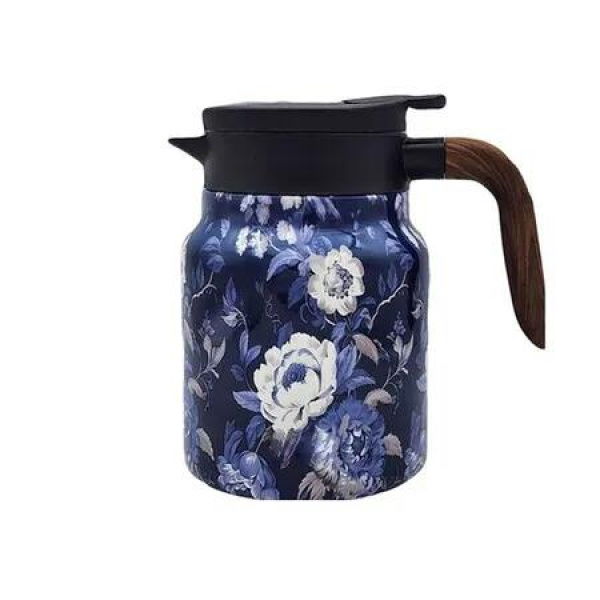 Raidley Vintage Floral Pattern Tea Thermos,Doresty Thermos Tea Pot,Vintage Floral Pattern Tea-Built-In Infuser,Stainless Steel Thermal Carafe,Blue