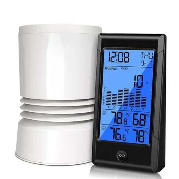 Rain Gauge Digital Outdoor 5In1 Self Emptying Wireless Collector Weather Station Temperature Humidity Backlit