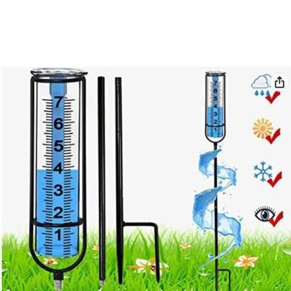 Rain Gauge, Freeze Proof Rain Gauge Outdoor with Stake, Upgrade Water Rain Meter, Rain Measure Gauge for Yard, Detachable Rain Gauge for Lawn, Garden