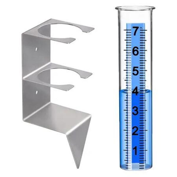 Rain Gauge Outdoor, 7 Inch Rain Gauges Outdoors Best Rated with Stainless Steel Rack Holder for Yard Garden Fence Lawn Farm