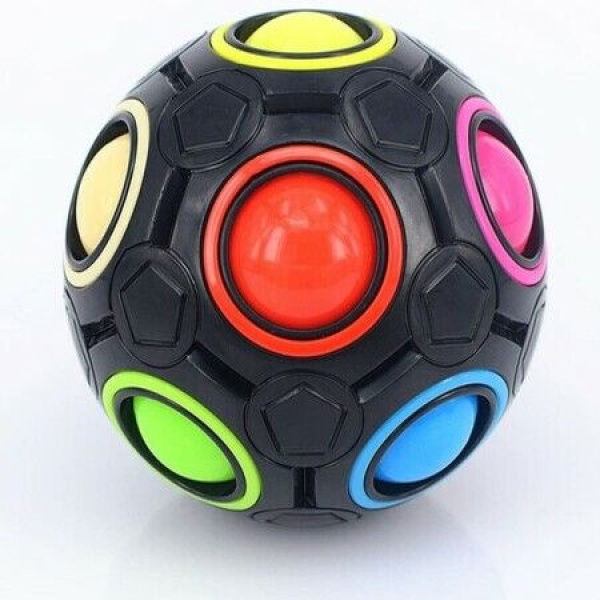 Rainbow Ball Magic Cube Puzzle Toy Magic Rainbow Ball Cube Brain Teaser With 11 Rainbow Colors (Black Version)